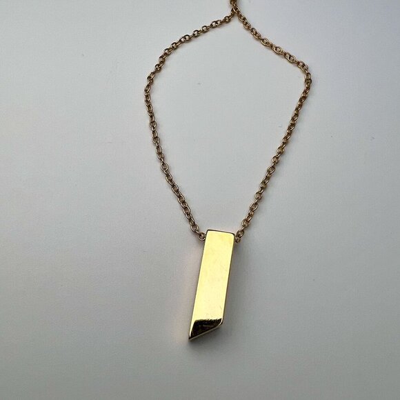 Gold Tone Asymmetric Vertical Bar Pendant Necklace Chain Costume Jewelry - Picture 9 of 10